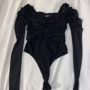 MISGUIDED BODYSUIT black womens size XS/s sheer sleeves